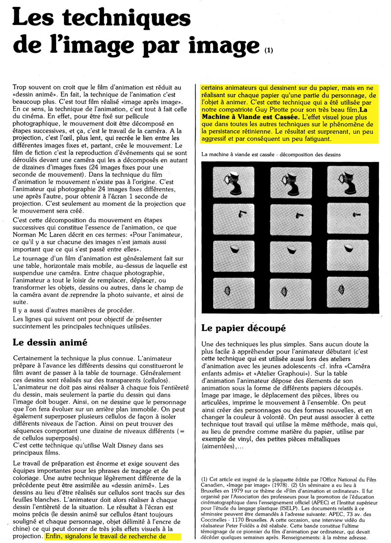 Le cinéma d'animation en Belgique - Les techniques de l'image par image